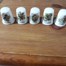 5 Bird Thimbles Fenton China Co. Linnet Brambling Goldfinch Chaffinch Greenfinch