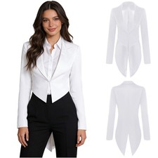 Women Tailcoat Retro Peaked Lapel Tuxedo Jacket Swallowtail Dance Show Magician