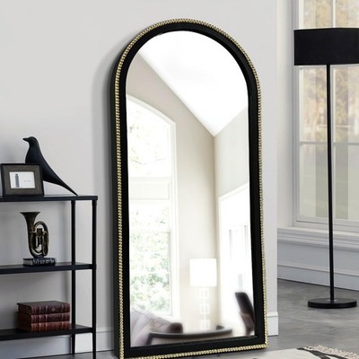 Ornate Full Long Mirror, Arched Black Carved Morden Luxury Living Room Decora...