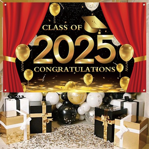 Black Gold 2025 Graduation Photography Backdrop Adults Kids - Picture 4 of 7