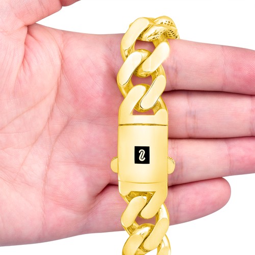 10K Yellow Gold Miami Cuban Royal Monaco Chain Bracelet 5mm-20mm 6" 7" 8" 9" - Picture 23 of 92