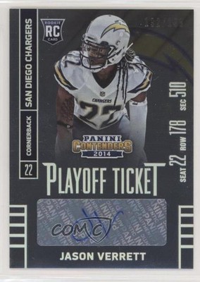 2014 Contenders Playoff Ticket Jason Verrett (Seat Row Sec) Rookie Auto RC bj6