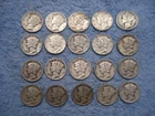20 SILVER MERCURY DIMES WITH DATES. lot b