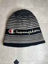 CHAMPION BEANIE HAT MEN'S REVERSIBLE OS BLACK EMBROIDERED LOGO DESIGN