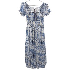 Anthropologie Me 2 Magic Blue Paisley Tiered Maxi Dress Size Small Boho Indie