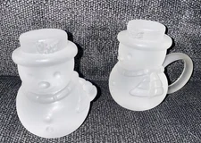VINTAGE VIKING ART GLASS SNOWMAN NAPKIN HOLDERS SET 2