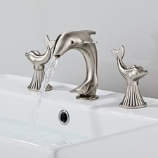 Brushed Nickel Dolphin Dual Handles Basin Bathroom Sink Mixer Faucet Tap Brass