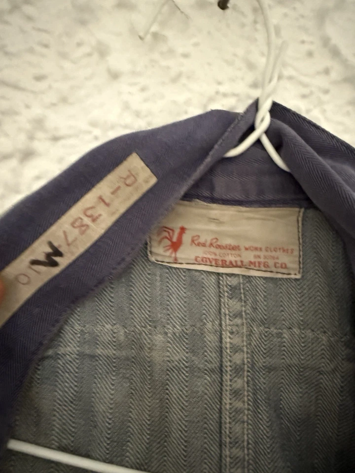 复古 20 世纪 50 年代-60 年代链条缝制工作外套人字形牛仔店夹克罕见 — 第 4/4 张图片