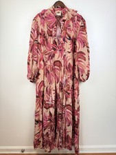 Farm Rio Maxi Chiffon Dress L Floral Rose Pink Feminine