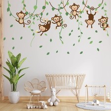 Green Vines Climbing Monkeys Wall Decals Peel and Stick Removable Vinyl Stick...