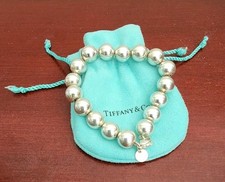 TIFFANY  CO 925 STERLING SILVER BEADS BRACELET. 7.5". 19.10GRS. W/POUCH