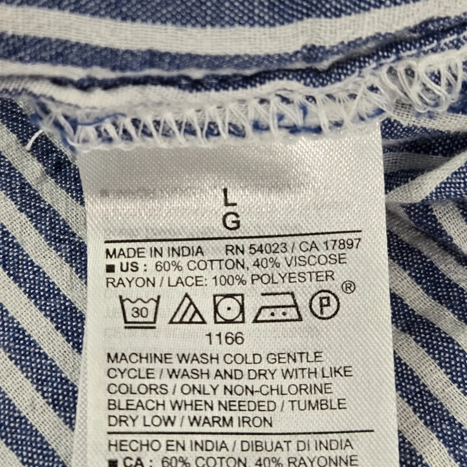 Blusa Mujer Antigua Azul Marino L Rayas Campesino Botón Encaje Cuello Redondo Foto 3 de 4