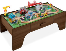 Large 50In 70-Piece Train Table, Multipurpose Wooden Toy Activity Playset for Ch