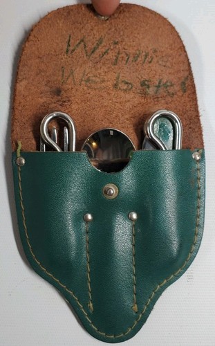 Vintage Girl Scout Cutlery Set Fork & Knife Geo Schrade Leather Case Green - Picture 2 of 6