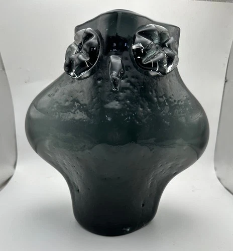 Rare Signed BLENKO Wayne Husted 1958 Charcoal Owl 5830 L Glass Vase 1 Year Only