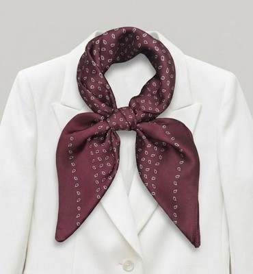  Luxurious Silky Square Scarf Mini-Paisley Teardrop Neck Head Bandana Maroon New