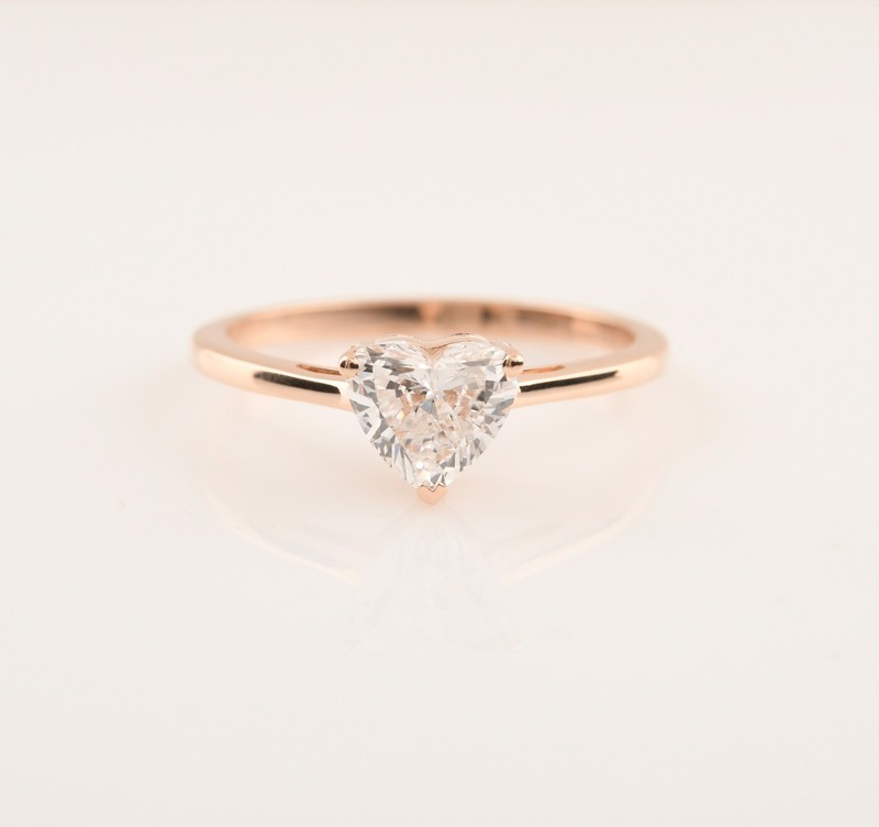 0.90 Ct Lab Grown CVD Heart Diamond Solitaire Ring New 9k Rose Solid Gold