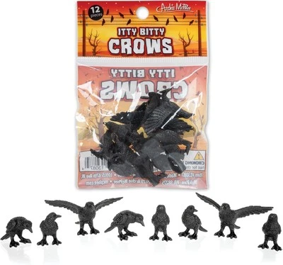Itty Bitty Black Crows (Bag of 12) - Realistic Bird Figurines - Archie McPhee