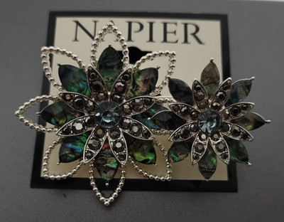 New Napier Silver Tone Abalone Accent Flower Pin
