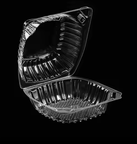 Contenedor desechable con tapa con bisagras para alimentos PET Sunnycare Clamshell 6X6, transparente, 250 quilates - Imagen 3 de 3