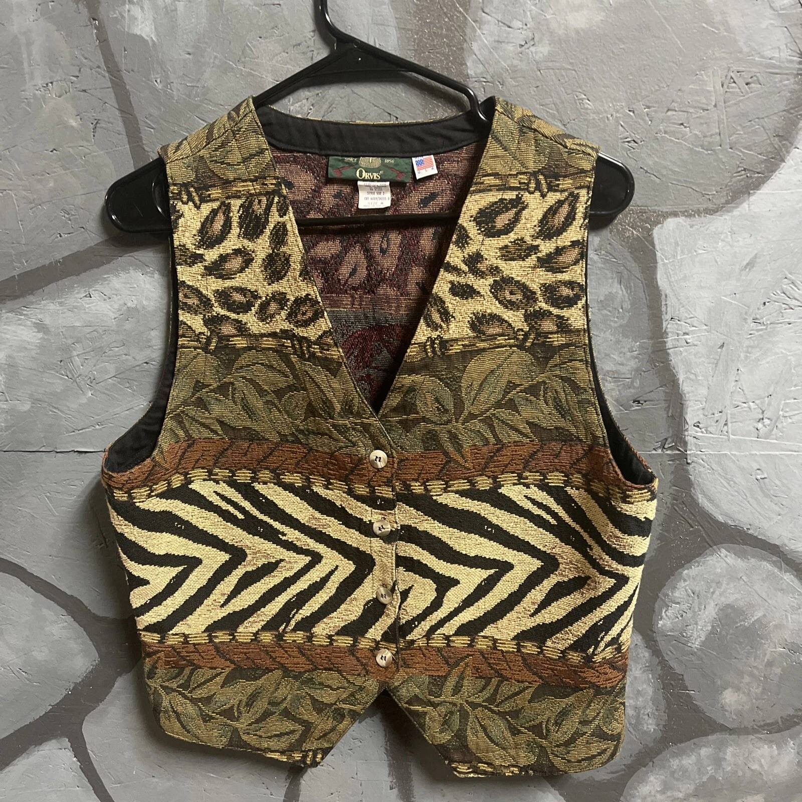 1990s Vintage Orvis Fish Wear Multicolor Graphic Vest Outerwear Colorful Rare VT