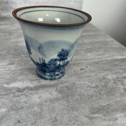 Steinzeug Standbecher blau Schnörkel/Blumenmuster 4er Set - Bild 21 von 22