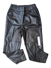 A New Day Women's Size S Black Faux Leather Tapered Leg Pants Elastic Waist