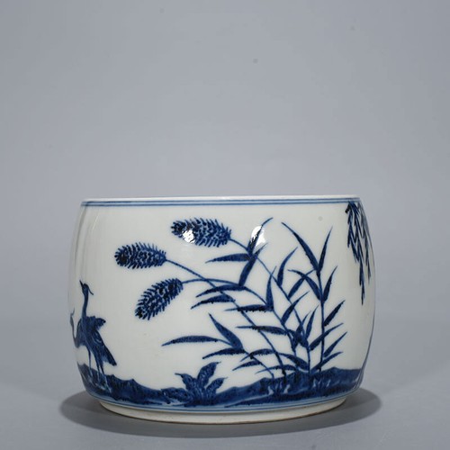 Antica porcellana 5,5" dinastia ming marchio xuande fiori bianchi blu vaso uccellino - Foto 9 di 9