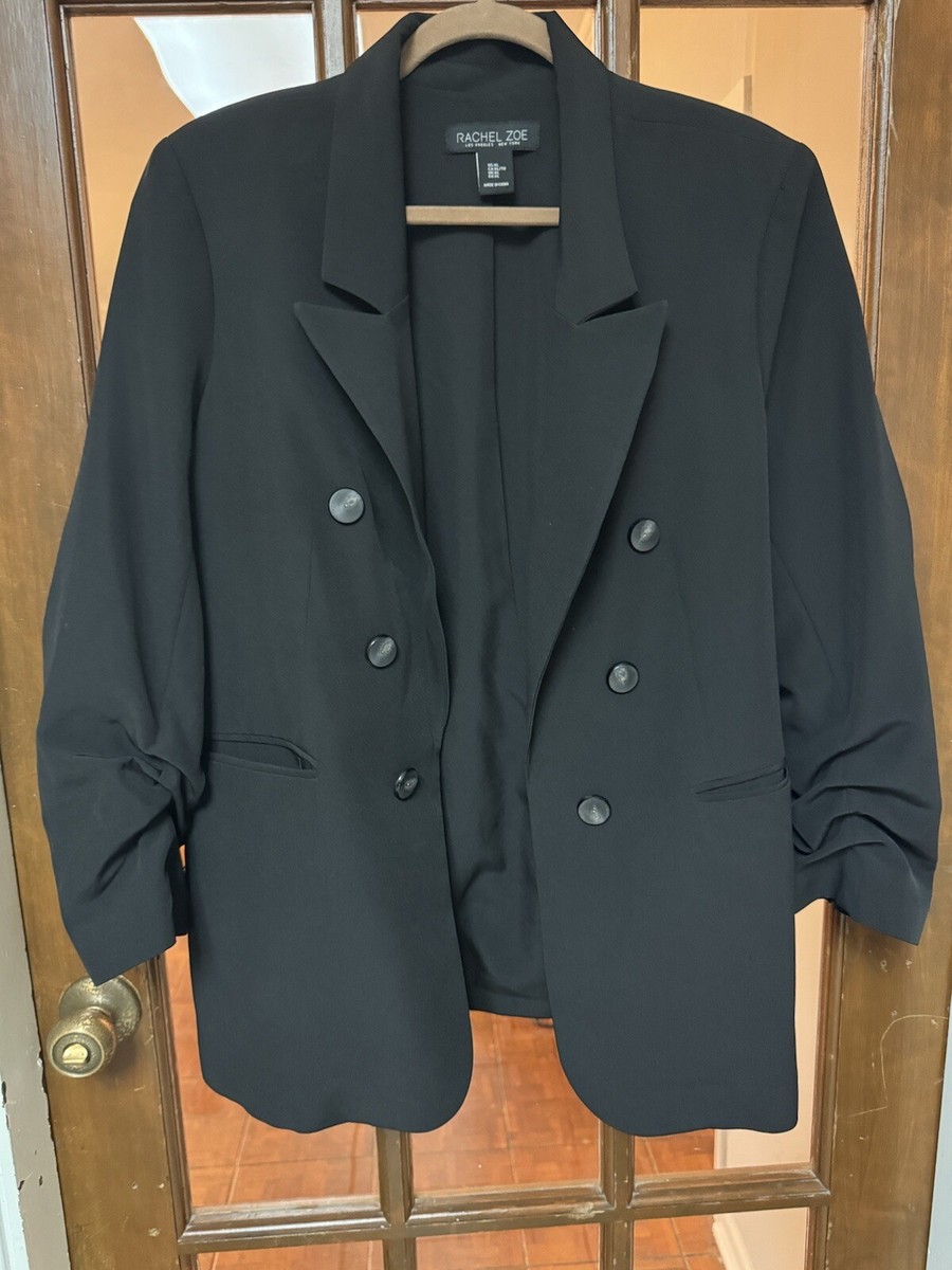 Rachel Zoe Open Front Double Breasted Black Blazer Sz XL 3/4
