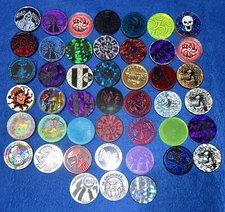 Lot 45 Vintage Slammer Pogs Skull Bad News Hypno Human Bullet Hammer 90s