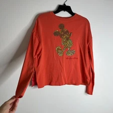 Disney Parks Women's Disney World Gold Sequin Mickey Mouse Pullover Sweater XS