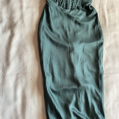 NEW! House of CB- Green Forest Charmaine Corset Maxi Dress Silk Satin Size  XS | eBay