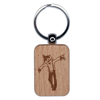 Jack-O-Lantern Scarecrow Pumpkin Halloween Engraved Wood Rectangle Keychain
