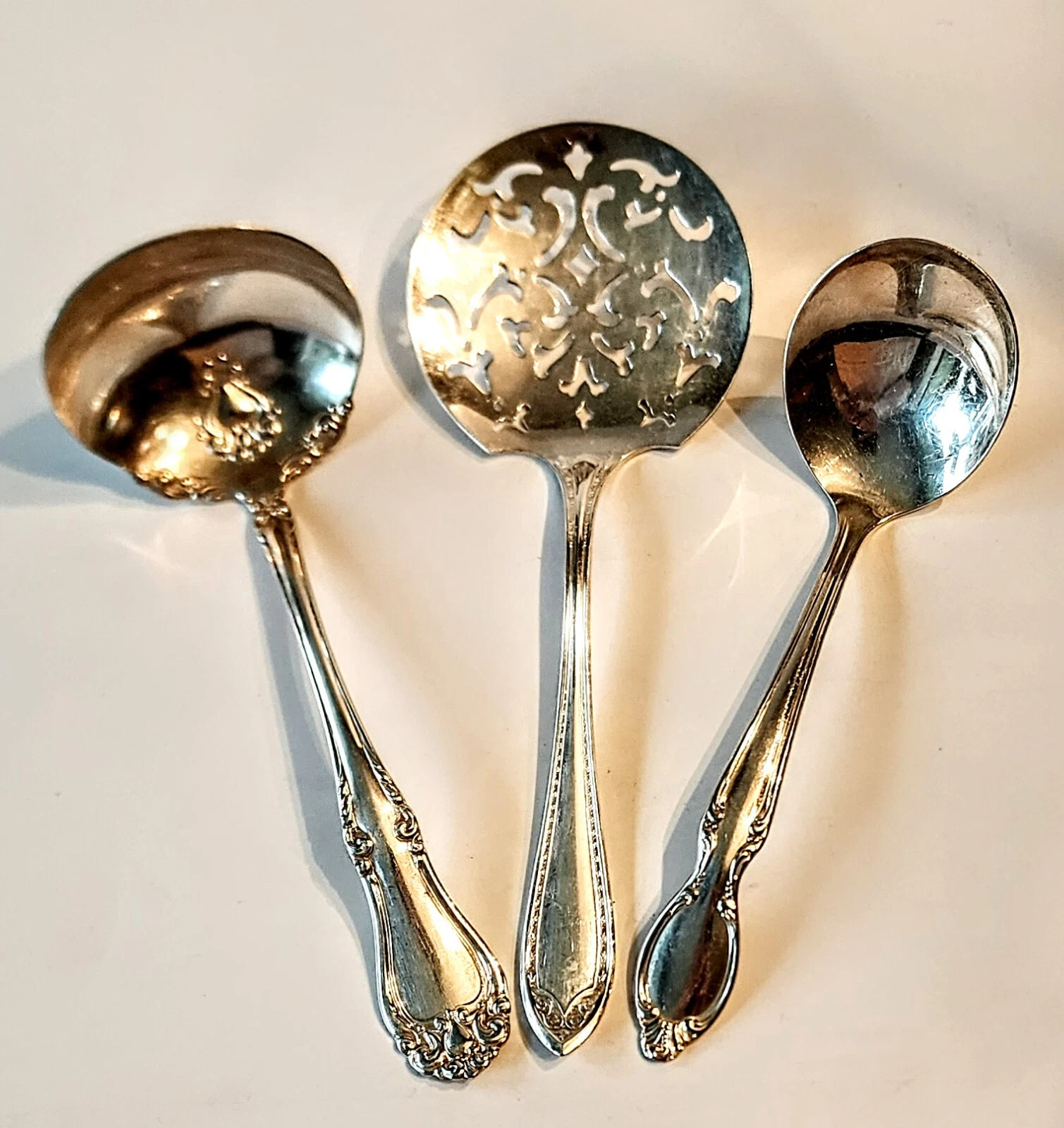 Vintage Lot of 3 Silverplate Serveware 2 Ladles 1 Pierced Tomato Server.