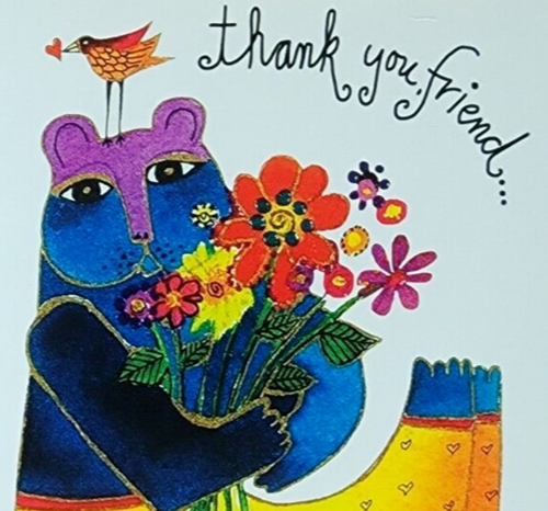 Laurel Burch, "Friend Bear (1) Leanin Tree Thank You Card, New With (1) Envelope - Picture 2 of 7