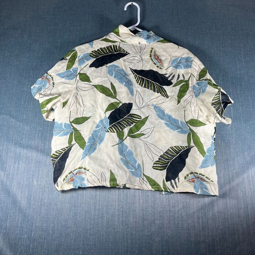 Tahari Mens Shirt Ivory Leaf Print Button Down Size XL European Crown Flax Linen - Picture 8 of 11