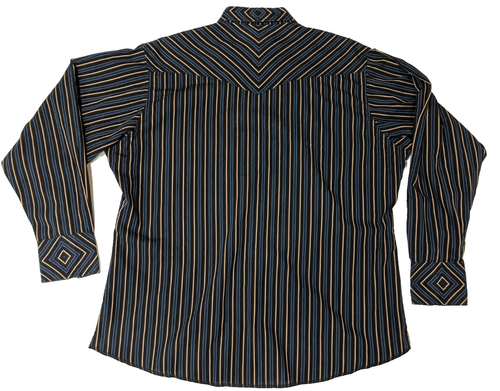 Wrangler Authentic Western Black Pearl Snap L/S Shirt Men's Extra Large stripe - Picture 2 of 7