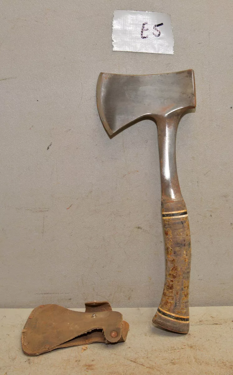 Vintage Estwing camping hatchet axe collectible leather stack