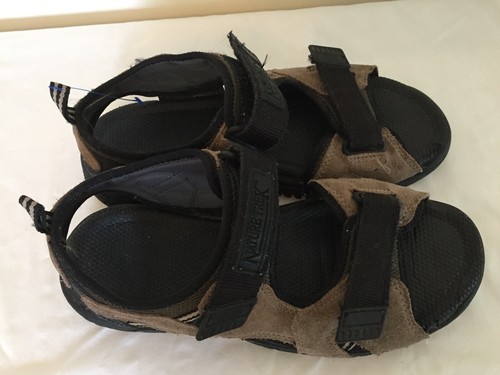 Men US Size 10 Nature Trek Hook & Loop Sandals Tan Suede & Black Cloth -C Detail - Picture 2 of 12