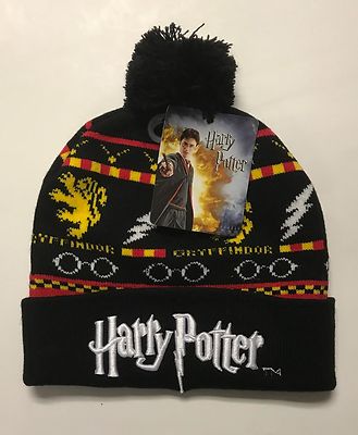 Harry Potter Gryffindor Cuffed Adult Black Beanie Stocking Hat Cap NEW Winter