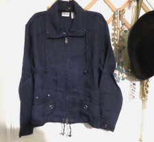 Chico's Delave Chambray 100 Linen Maylee Zip Jacket Dark Indigo Chico's 2 M/L