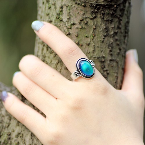 Fashion Emotion Feeling Color Change Mood Ring Female Party Silver Wedding Ring - Picture 4 of 12