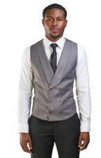  ZARMAN Slim Fit Shawl Collar Lapel Double Breasted 3 Button Silver Vest