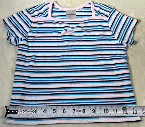 Nike Striped Girl’s Kids Size 6 Medium T-Shirt Pink White & Blue - Picture 6 of 13