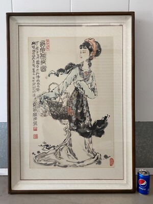 🔥 Vintage Chinese Asian Woman Ink Calligraphy Painting