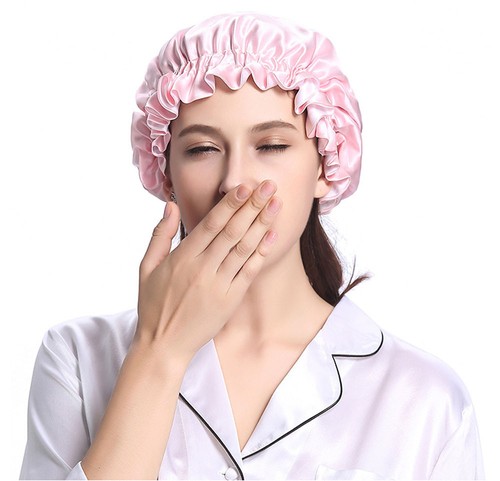 19MM 100% Pure Silk Solid Color Sleep Cap Elastic Bonnet Night Cap For Hair Care - Picture 4 of 13