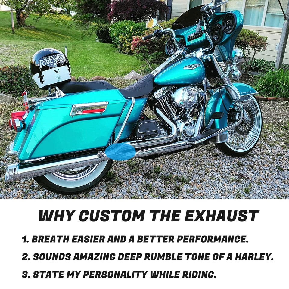 SHARKROAD Chrome 2 into 1 Exhaust Pipe 4" Muffler  for Harley Touring 1995-2016 - Image 3 of 4