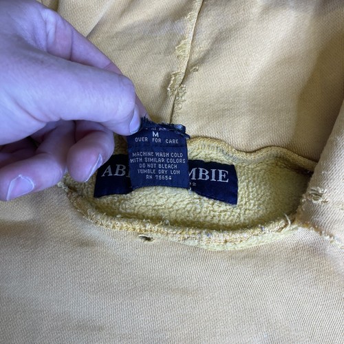 Vintage Y2K Abercrombie & Fitch Hoodie Sweatshirt Mens Medium Yellow Distressed - Picture 4 of 23
