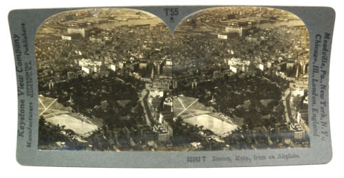 Keystone Stereoview Card - T55 Boston Massachusetts From an Airplane - Picture 1 of 2