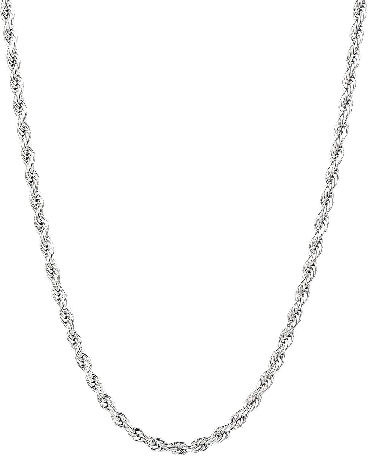 Silver Stainless Steel Rope Chain for Men, 3Mm/4Mm Mens Rope Twist Chain Necklac